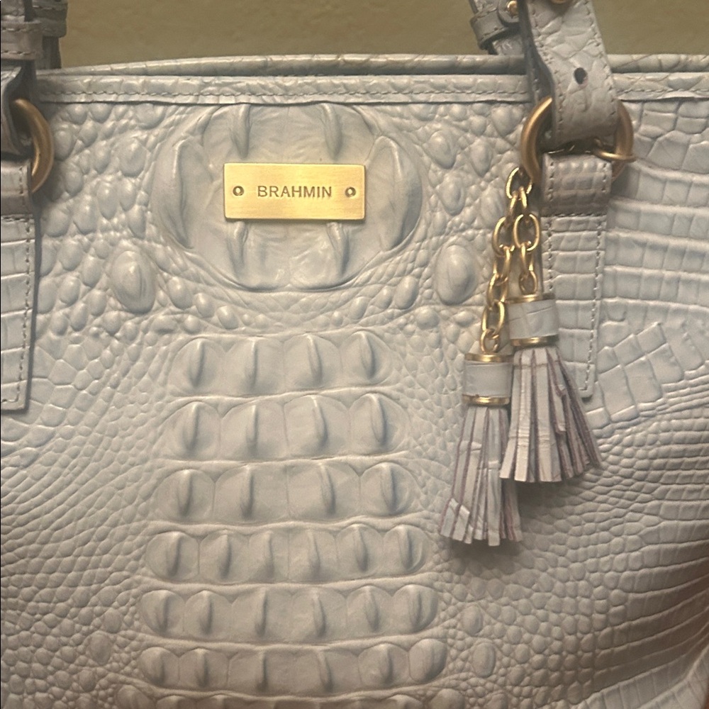 Brahmin Medium Asher Croc Embossed Pale Blue Leather Tote - Picture 2 of 15